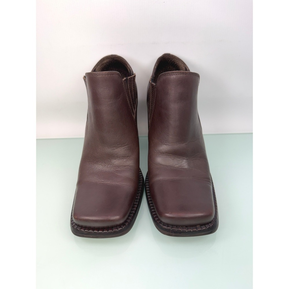 Colin Stuart Ankle Boots 6.5 Brown Leather Square Toe Block Heel 90s clean girl - Picture 5 of 11